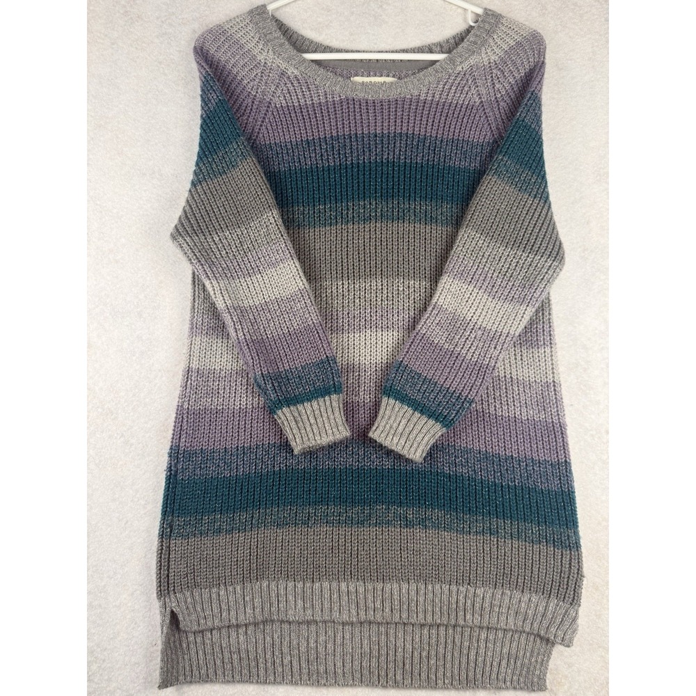 Sonoma‎ Life + Style Women's Striped Knit Sweater Medium Gray Purple Teal
